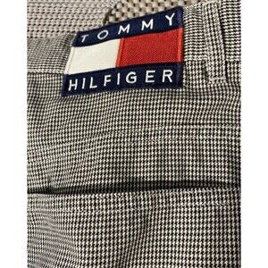 Tommy Hilfiger Herringbone Pants Size 12 Big Tommy Patch Back Black White Cordur